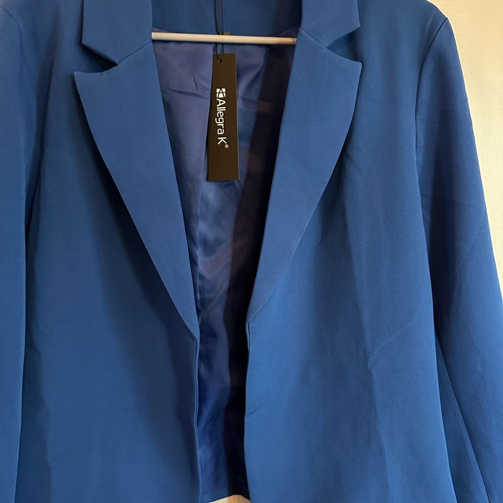 Allegra K Blue Blazer Structured Professional Jacket